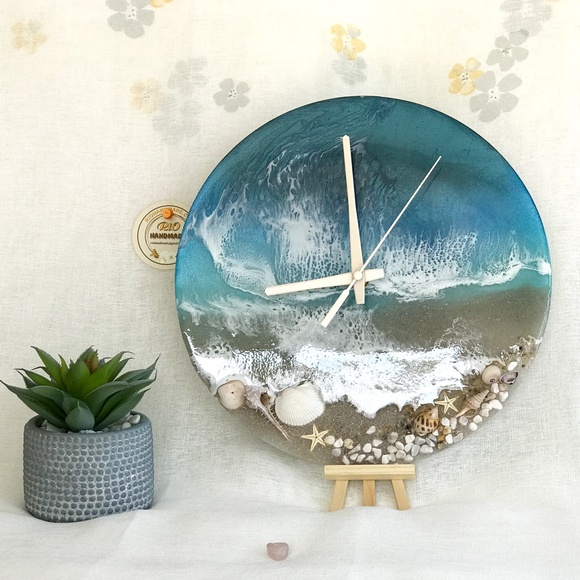 3D resin wall clock, modern wall art ocean waves - Picture 3 of 5